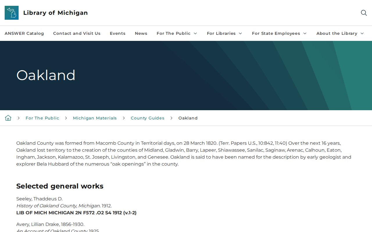 Oakland County city directory holdings in the Library of Michigan Oakland guide