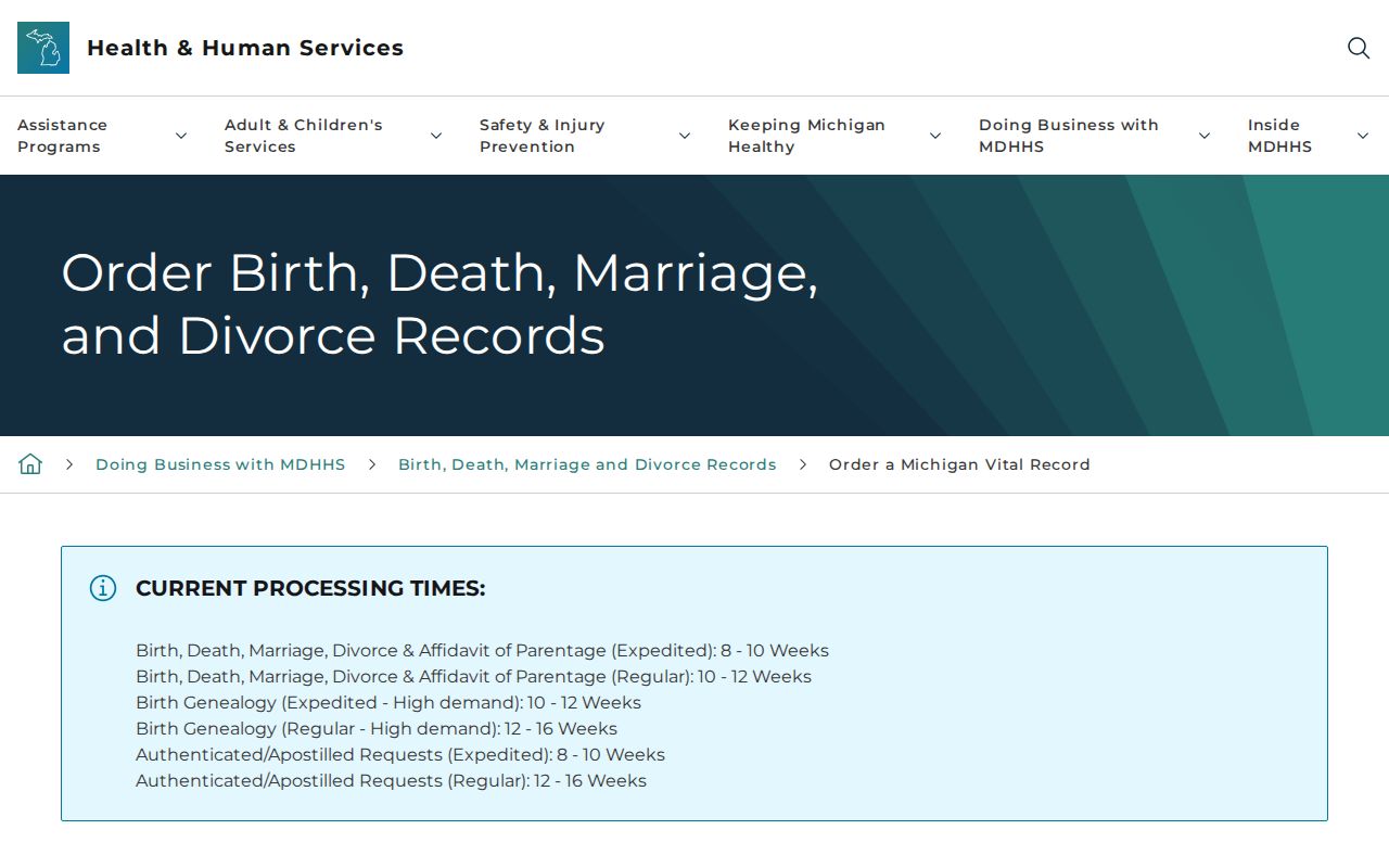 Oakland residents directory Michigan vital-record order route