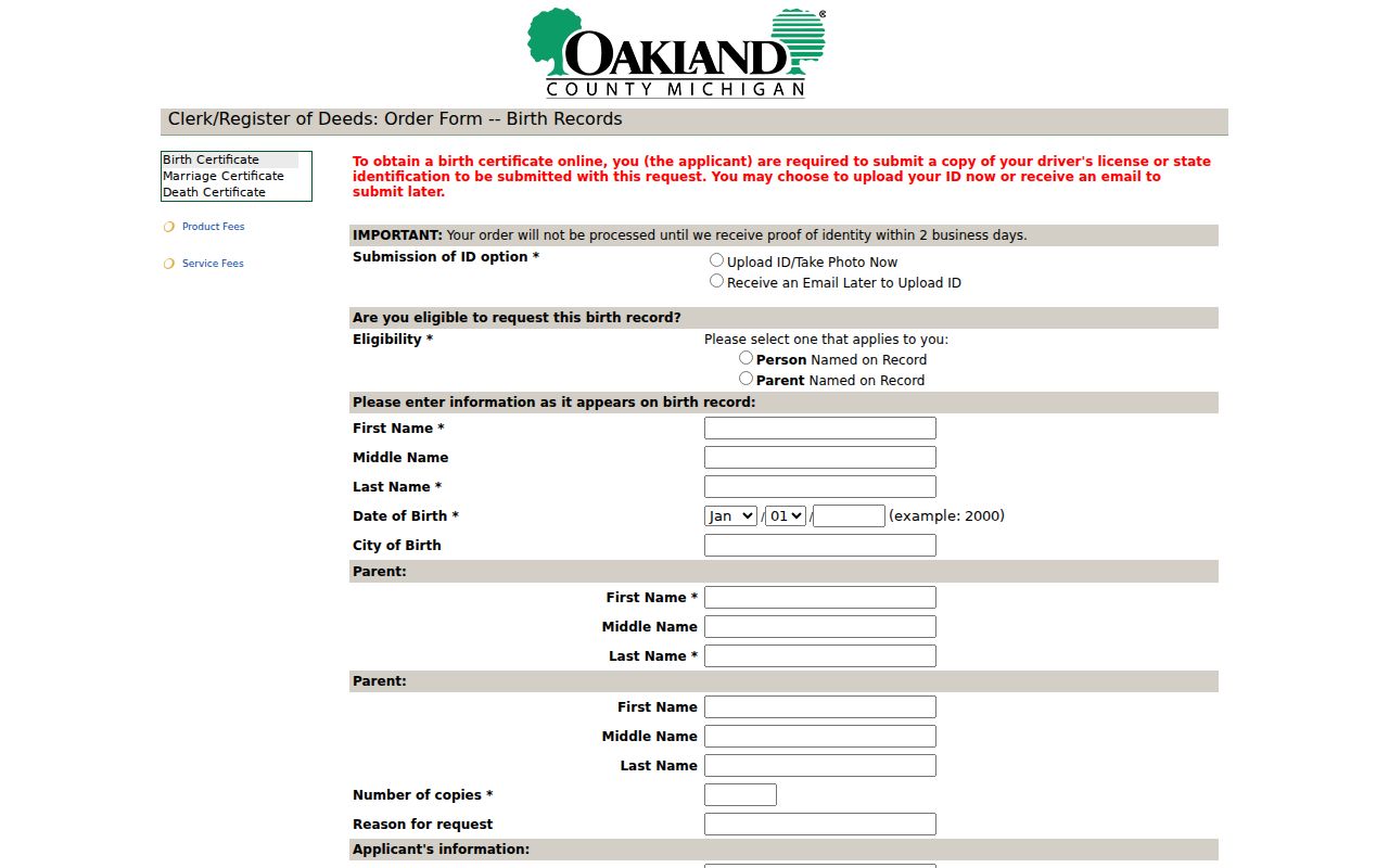 Oakland residents directory county birth-record application